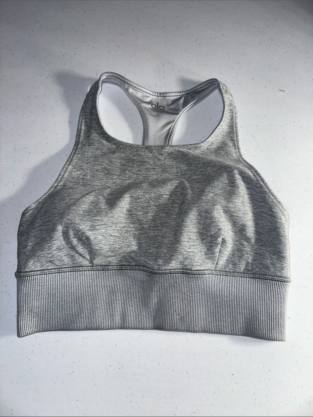ALO Yoga Light Heather Gray High Neck Racerback Sports Bra